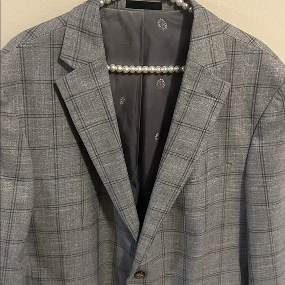 Lauren Ralph Lauren 46L Gray Plaid UltraFlex Sport Coat Blazer Stretch